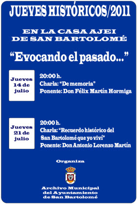 DOS CHARLAS DENTRO DE LOS JUEVES HISTÓRICOS DE SAN BARTOLOMÉ